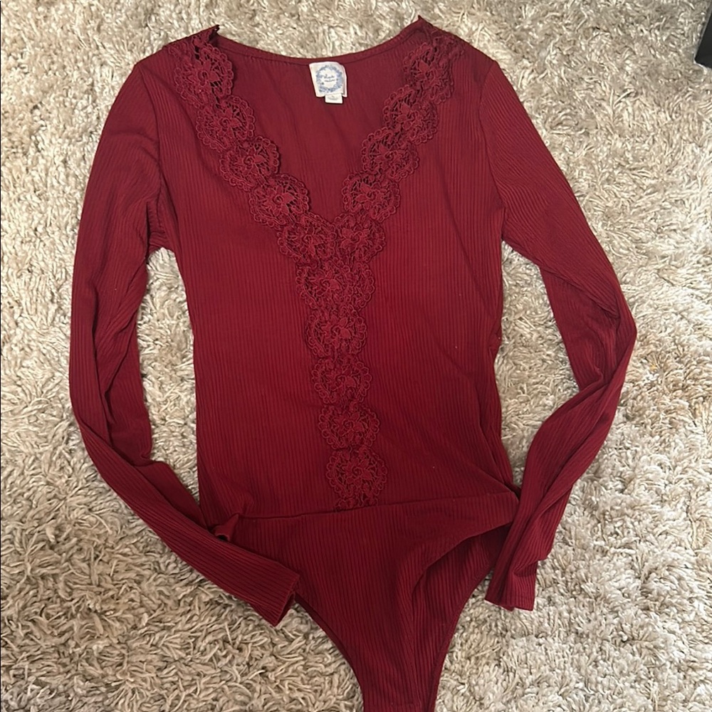 Blue Rain Red Embellished Fitted Bodysuit